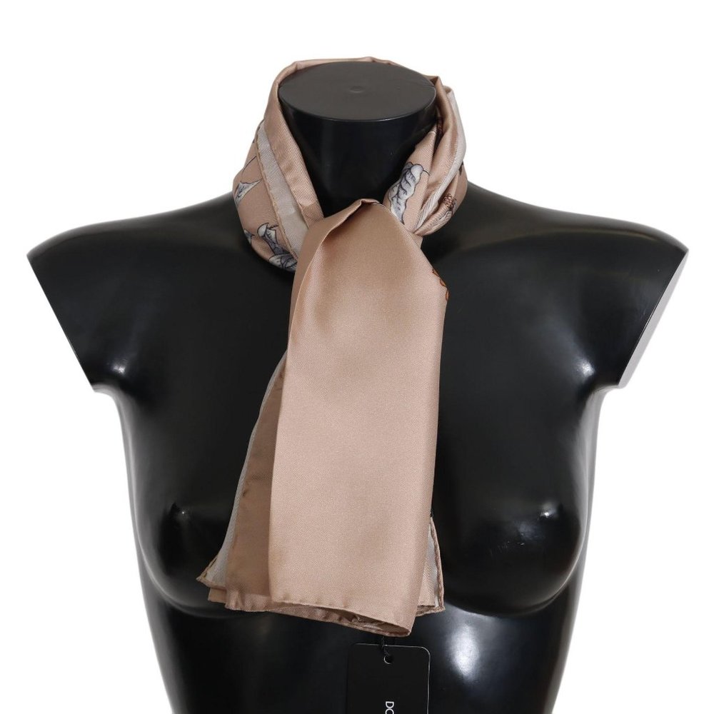 Dolce & Gabbana Beige 100% Silk Bird Print Scarf